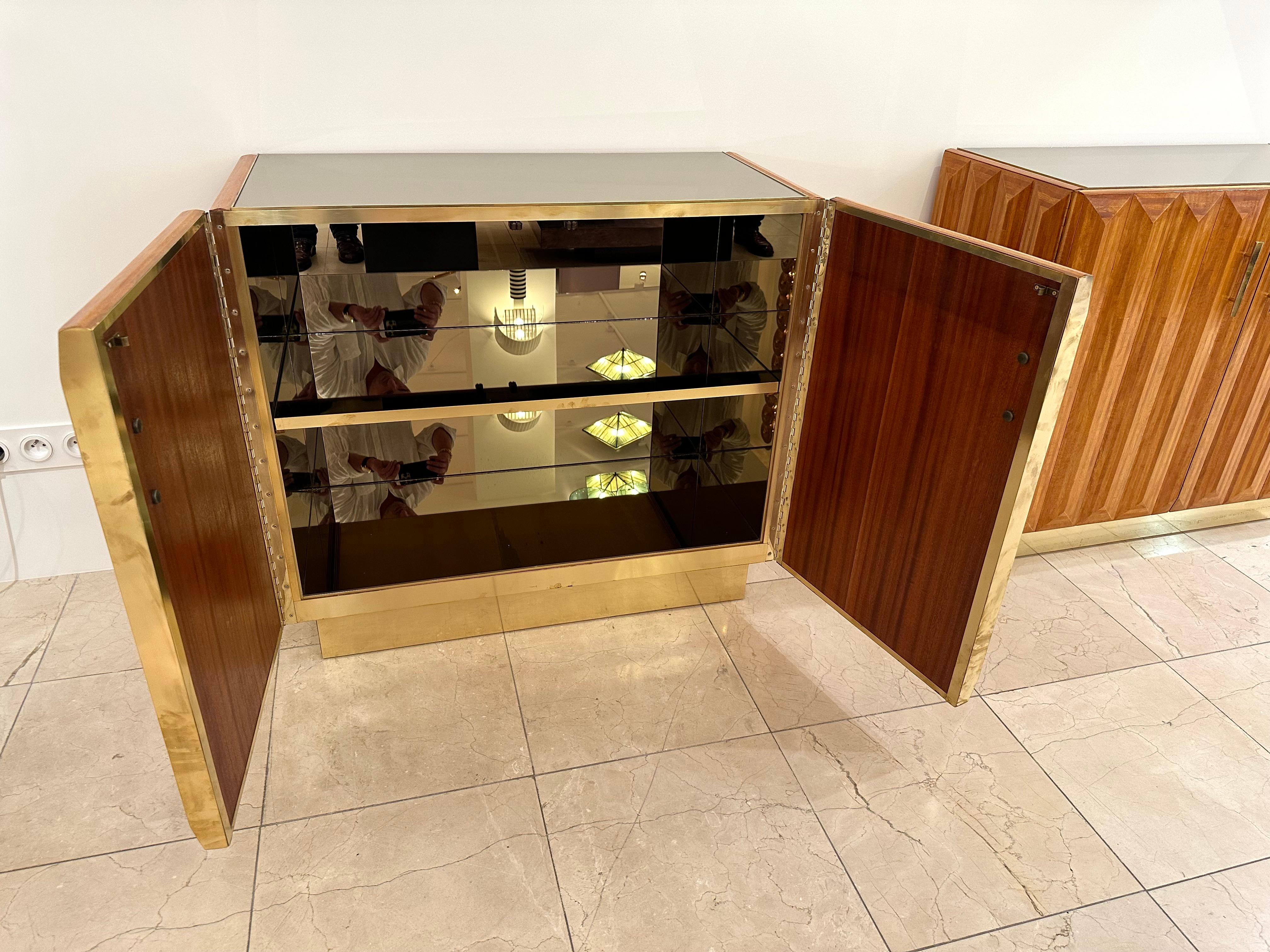 Contemporary Pair of Geometrical Wood Brass Mirror Buffets