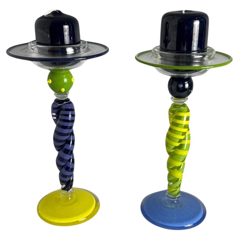Contemporary Pair of Glass Candlesticks For Sale