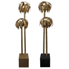 Contemporary Pair of Gold Brass Palm Tree Floor Lamps