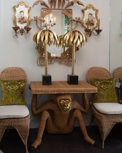 Contemporary Pair of Gold Brass Palm Tree Table Lamps
