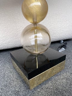 Contemporary Pair of Gold Bubble Murano Glass and Brass Lamps, Italy