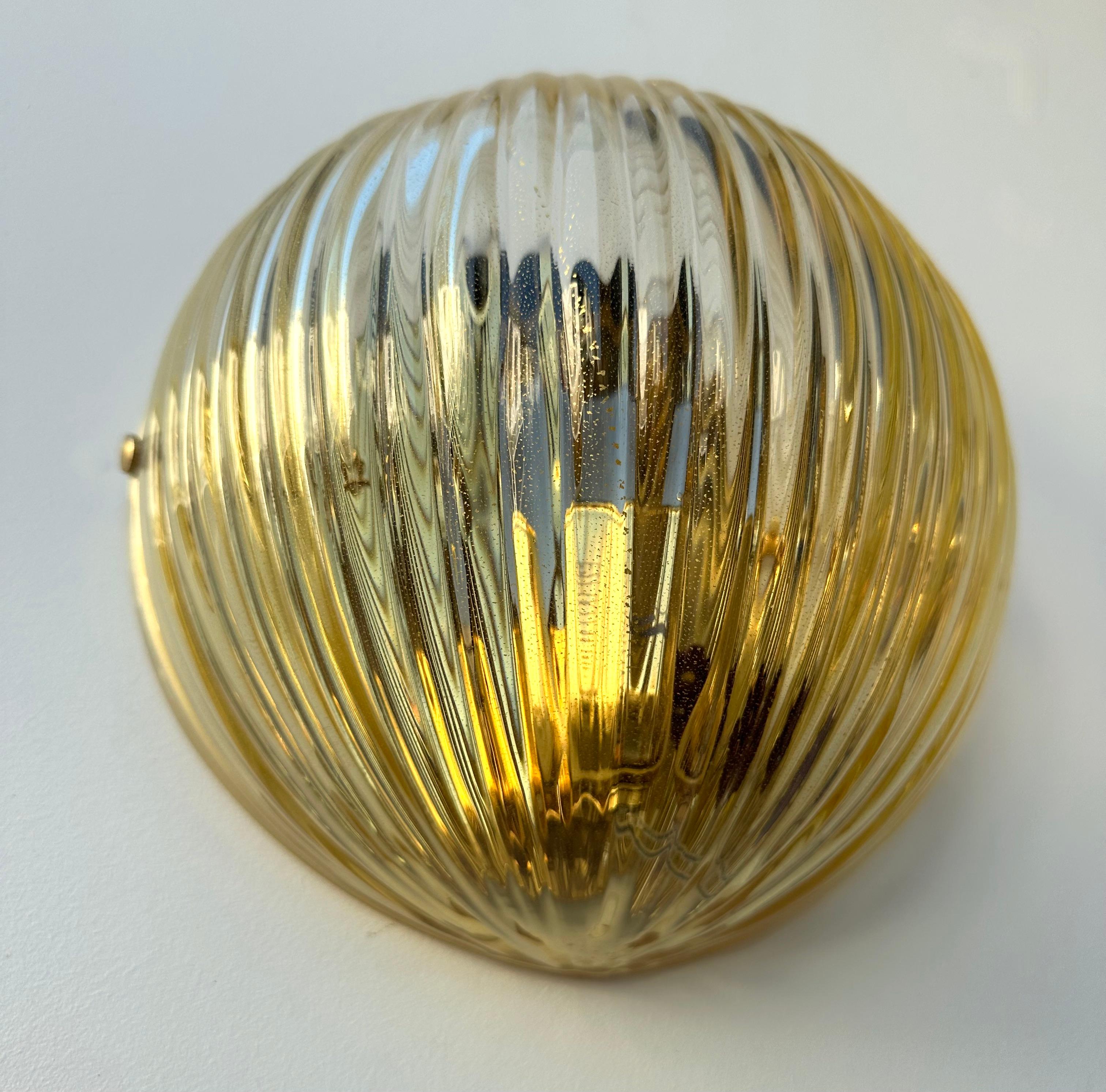 Contemporary Pair of Gold Leaf Murano Glass Half Ball Sconces, Italy, 2000s For Sale 4