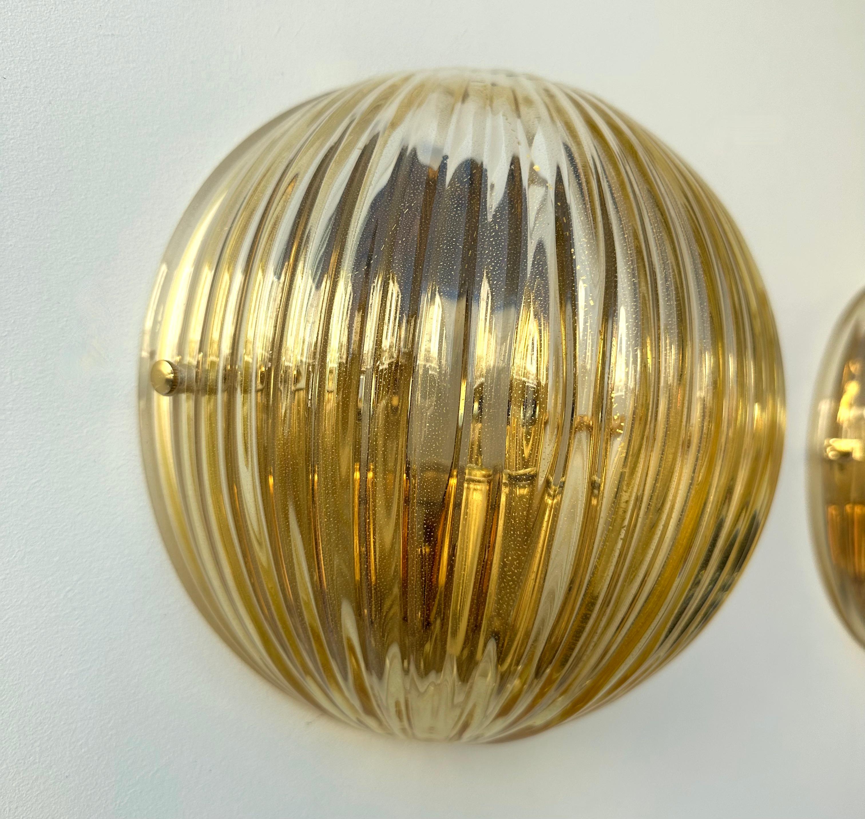 Contemporary Pair of Gold Leaf Murano Glass Half Ball Sconces, Italy, 2000s For Sale 5