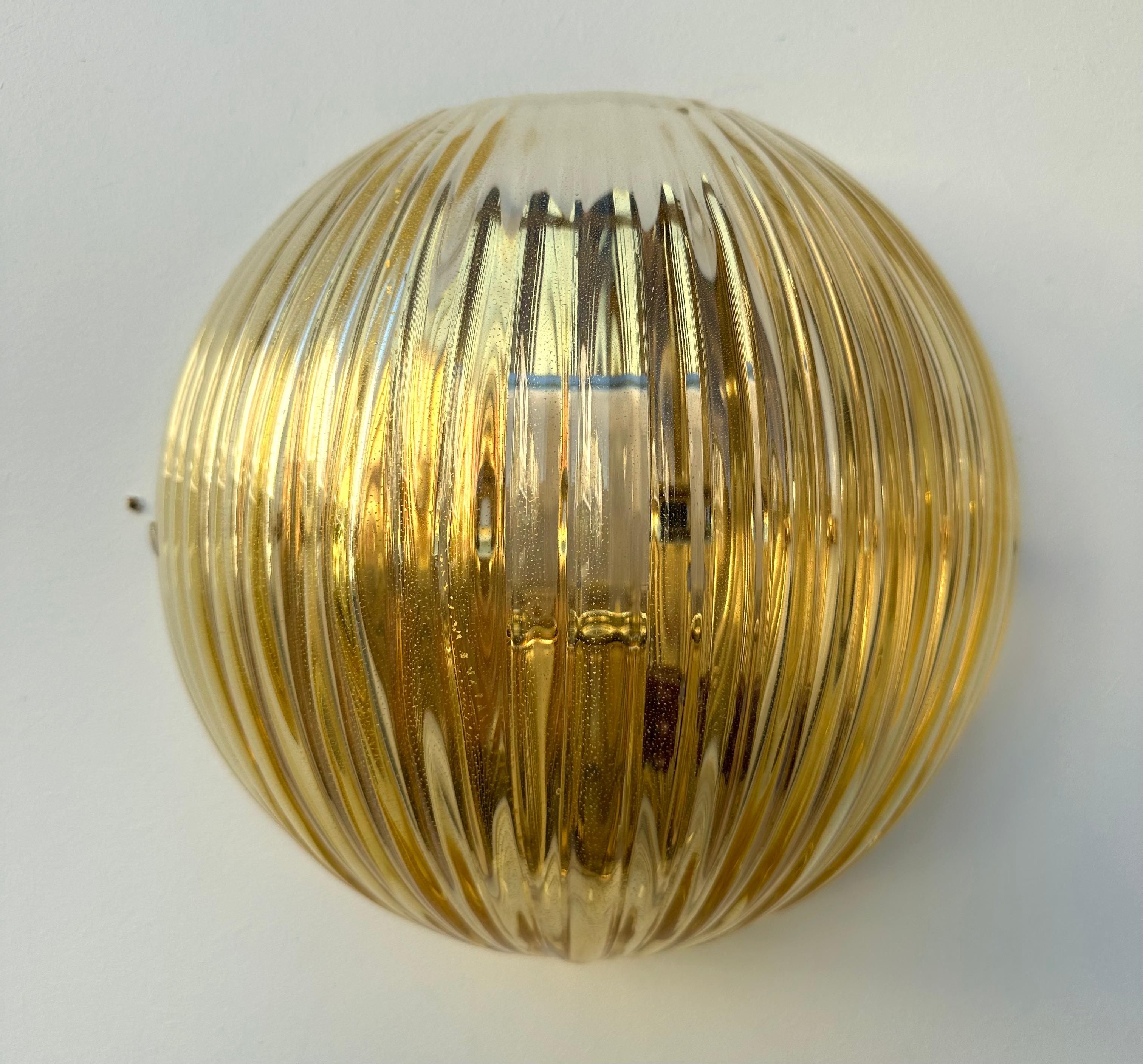 Contemporary Pair of Gold Leaf Murano Glass Half Ball Sconces, Italy, 2000s For Sale 6