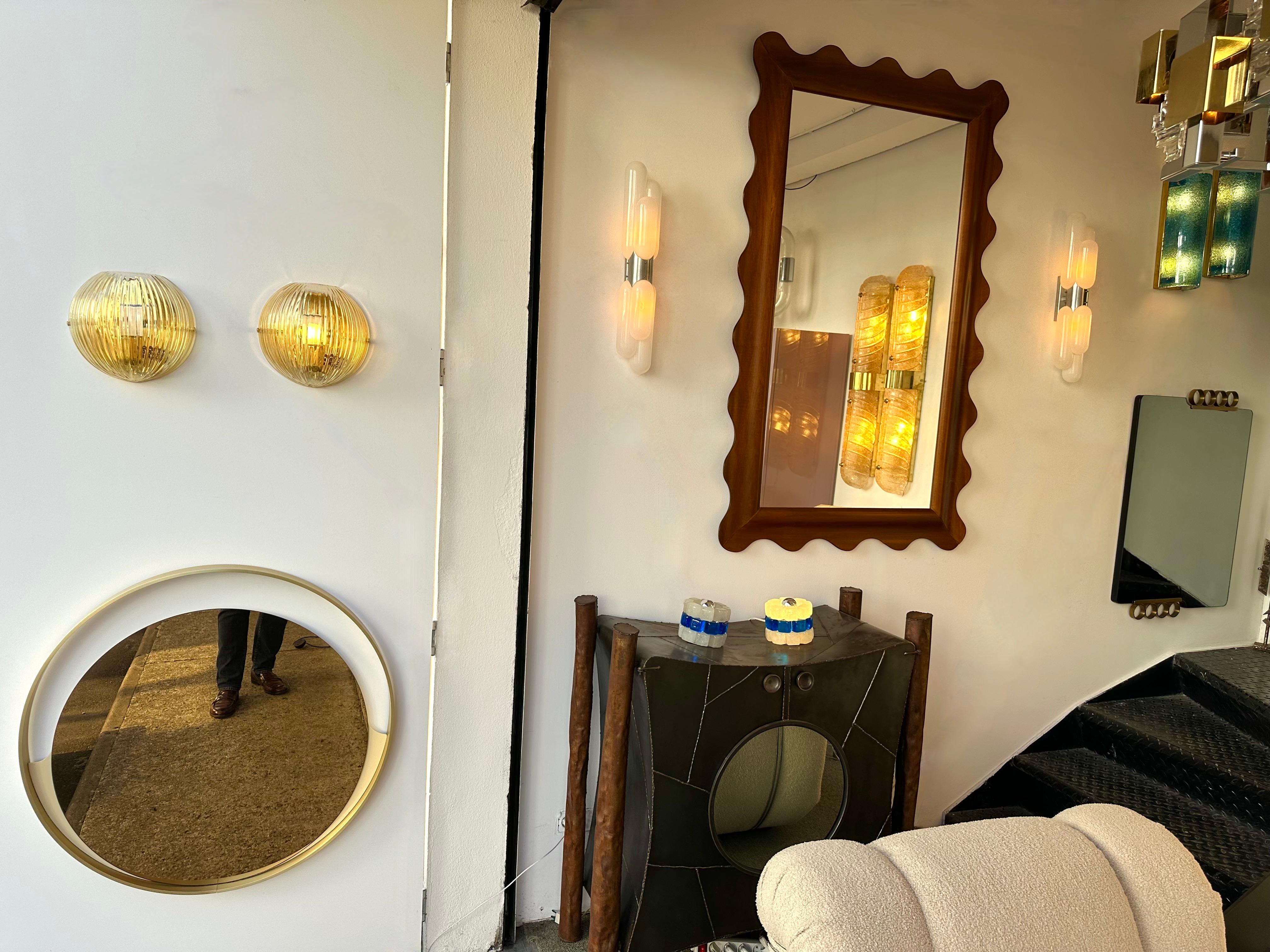 Mid-Century Modern Contemporary Pair of Gold Leaf Murano Glass Half Ball Sconces, Italy, 2000s For Sale