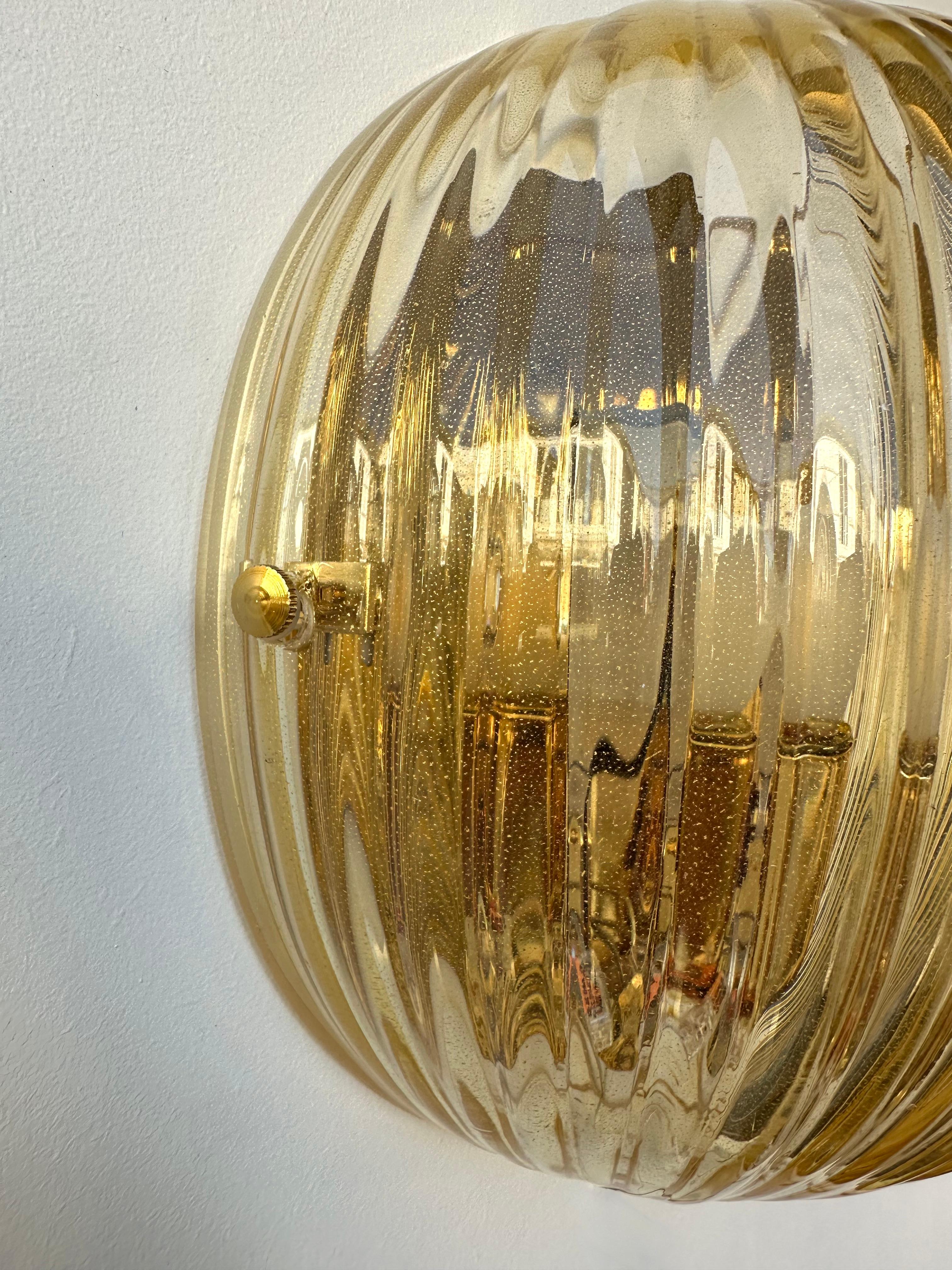 Contemporary Pair of Gold Leaf Murano Glass Half Ball Sconces, Italy, 2000s For Sale 1