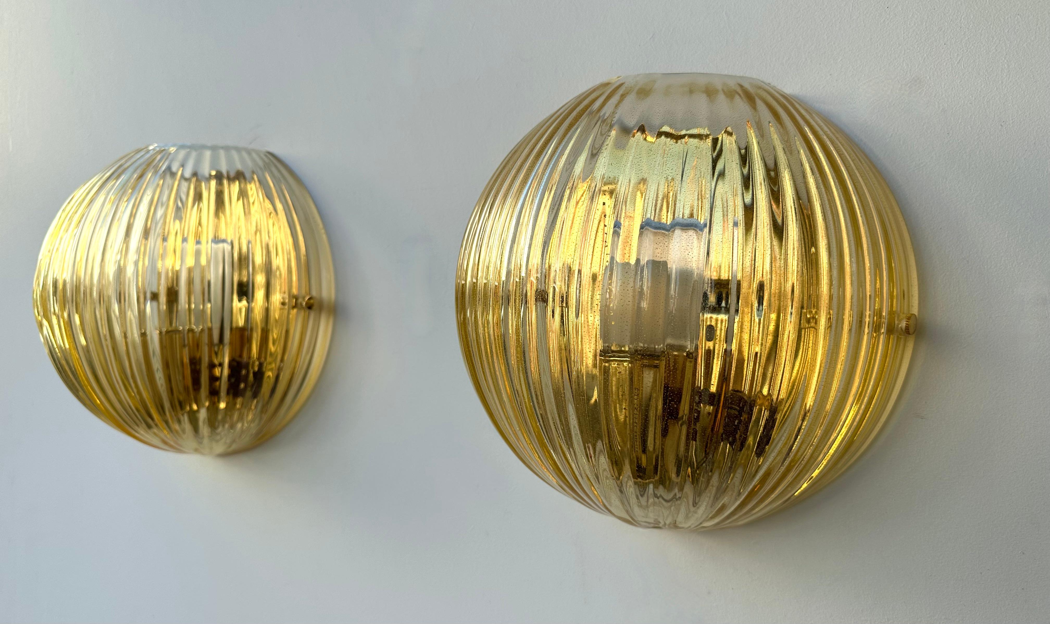 Contemporary Pair of Gold Leaf Murano Glass Half Ball Sconces, Italy, 2000s For Sale 2