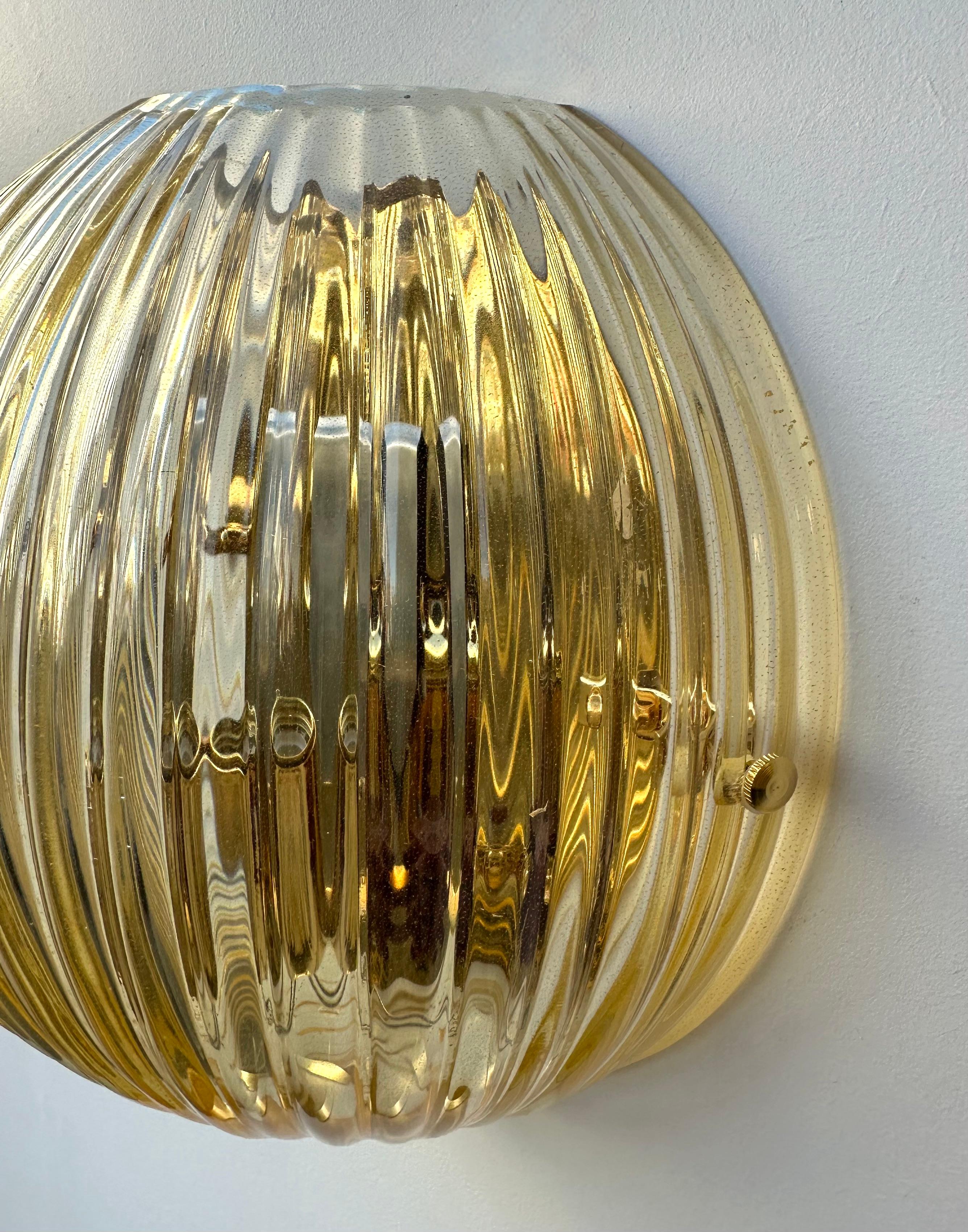 Contemporary Pair of Gold Leaf Murano Glass Half Ball Sconces, Italy, 2000s For Sale 3