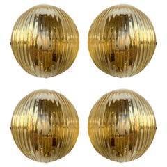 Contemporary Pair of Gold Leaf Murano Glass Half Ball Sconces, Italy, 2000s
