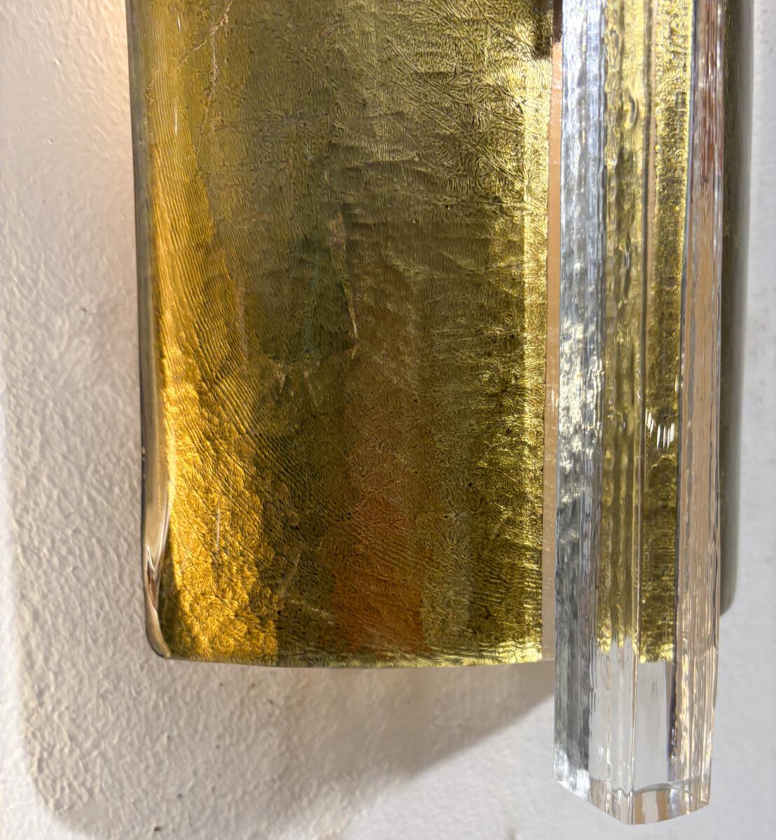 European Contemporary Pair of Gold Wall Lights, Glass, Italy For Sale