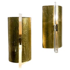 Contemporary Pair of Gold Wall Lights, Glass, Italy