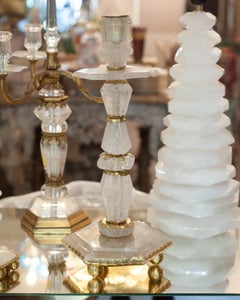 Contemporary Pair of Grand Scale Rock Crystal Quartz Candlesticks