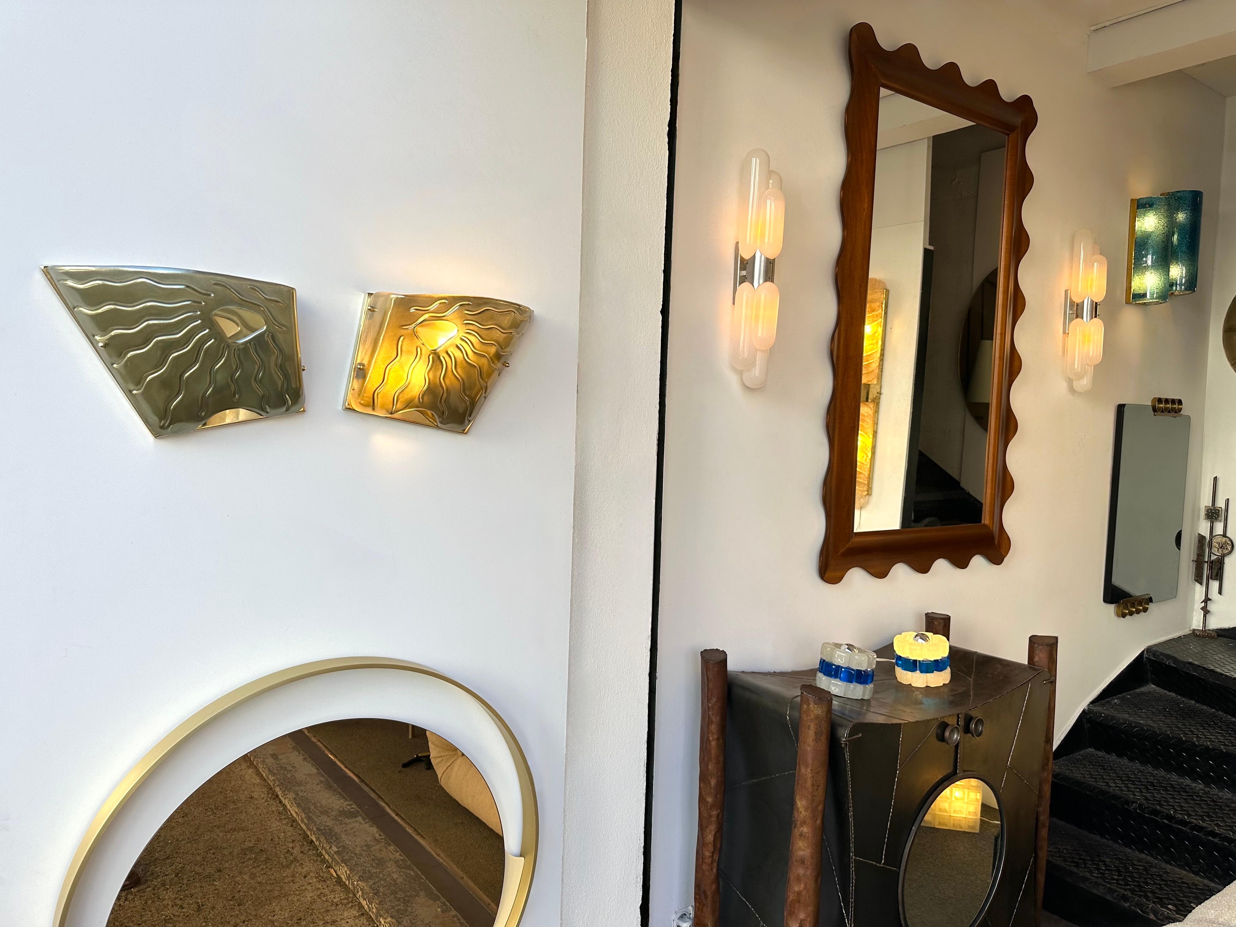 Contemporary Pair of Green Eyes Murano Glass and Brass Sconces, Italy For Sale 7