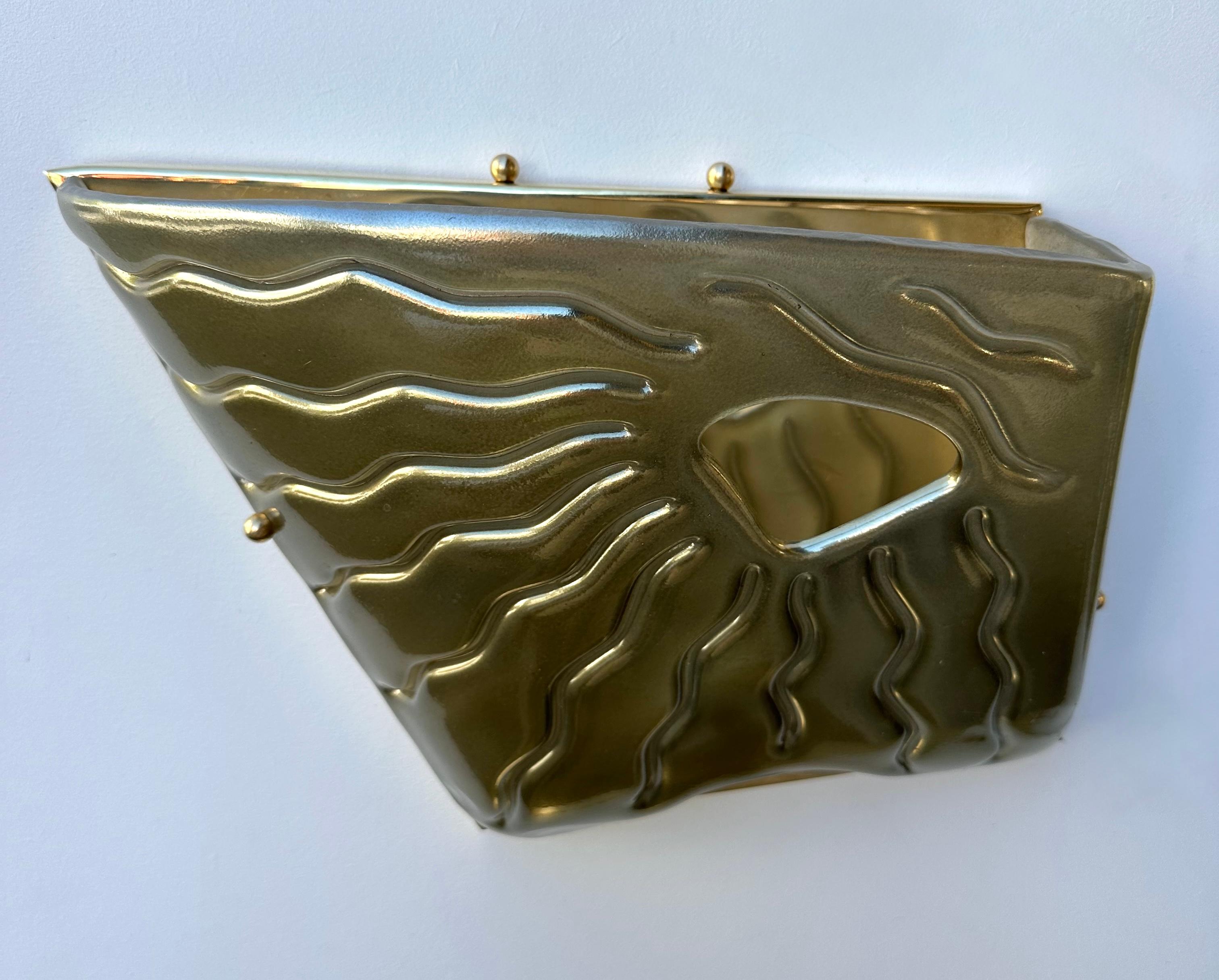 Contemporary Mid-Century Modern Space Age style green Eyes Murano glass and brass wall lamps lights lighting sconces. Minor imperfections due to artisanal handmade. Famous manufacture designer like Barovier Toso Fabbian, Venini, Veronese, La