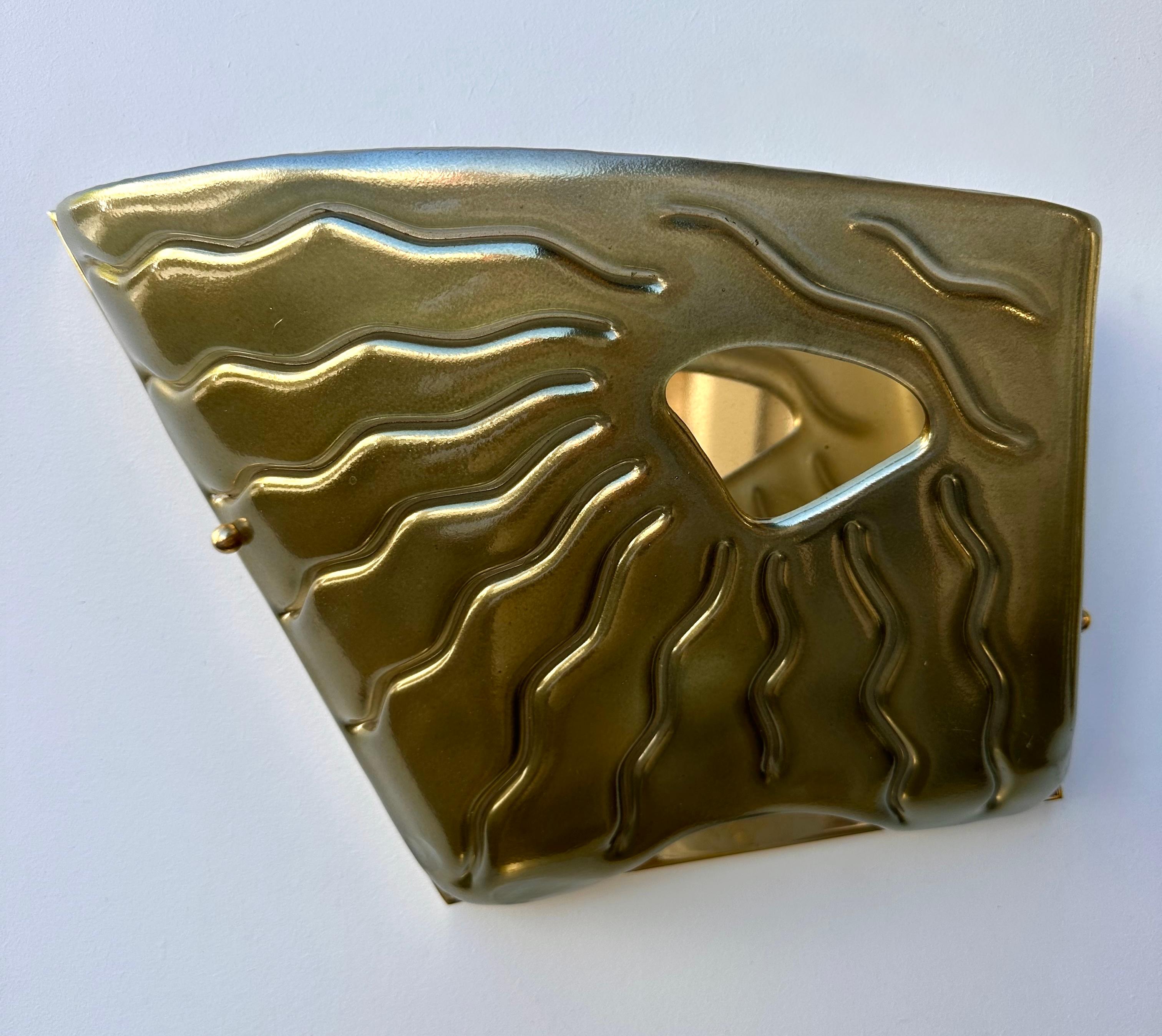 Mid-Century Modern Contemporary Pair of Green Eyes Murano Glass and Brass Sconces, Italy For Sale