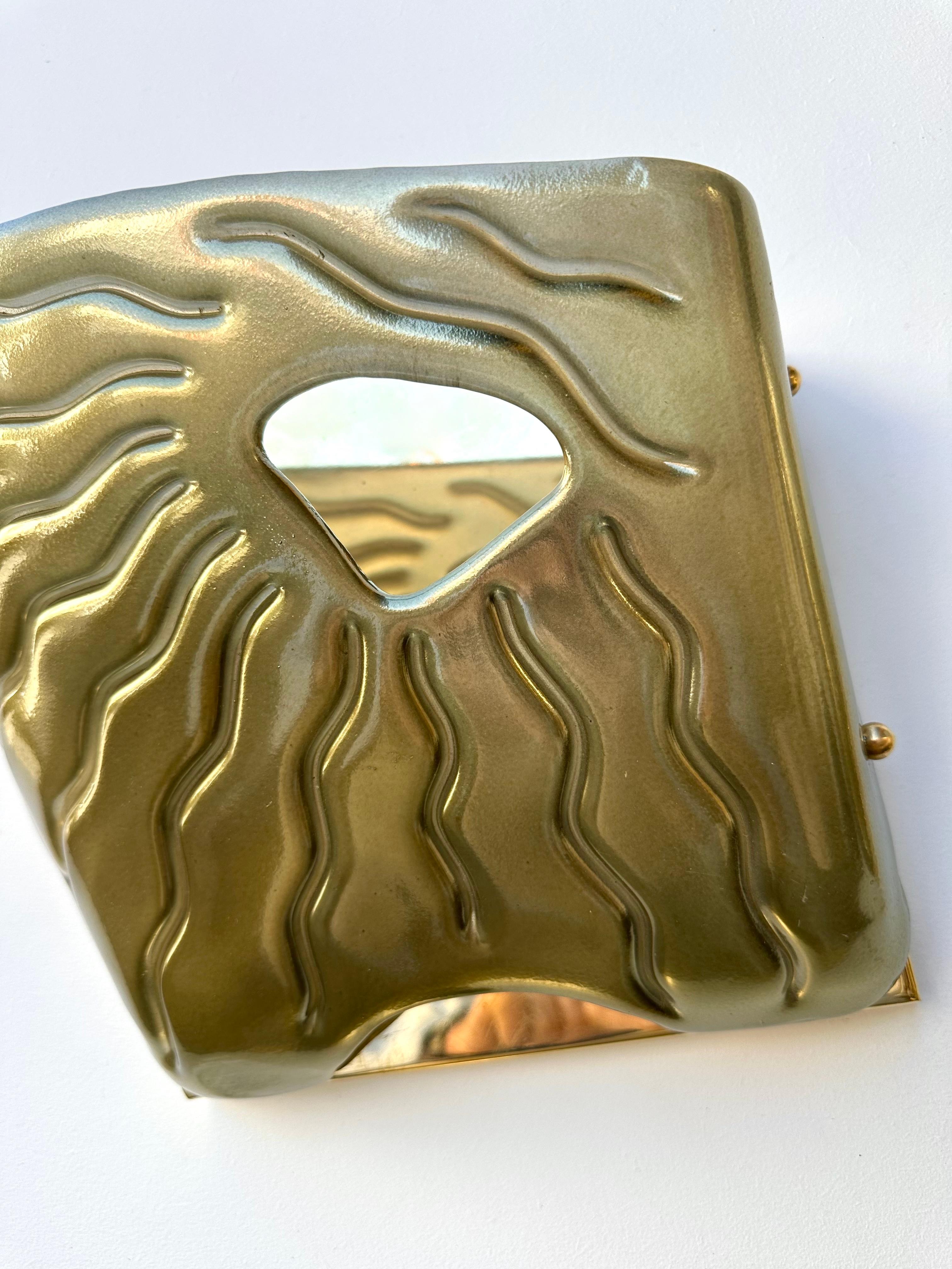 Italian Contemporary Pair of Green Eyes Murano Glass and Brass Sconces, Italy For Sale