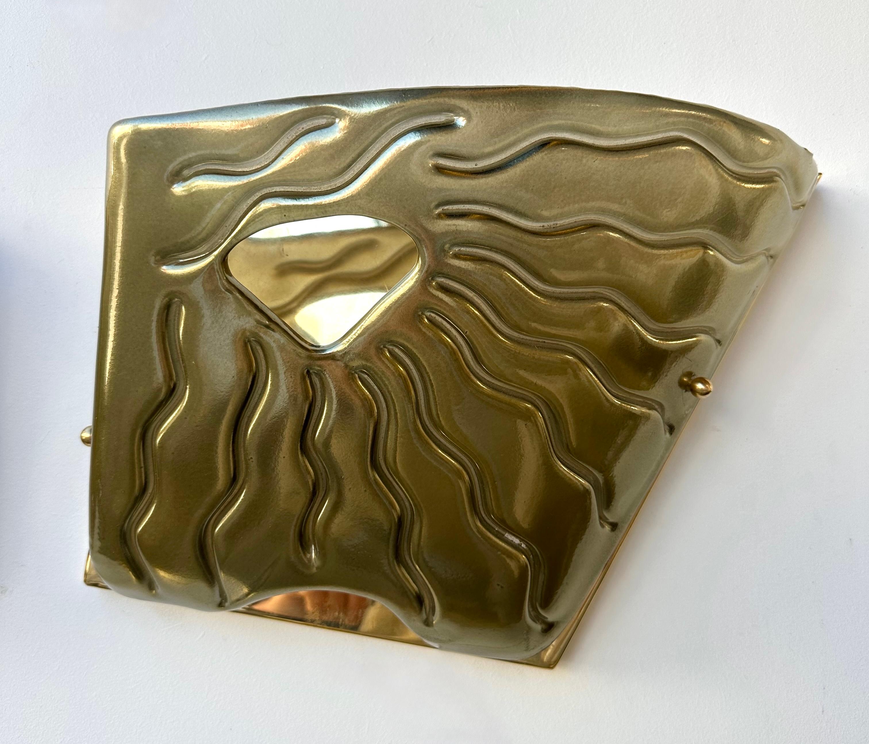 Contemporary Pair of Green Eyes Murano Glass and Brass Sconces, Italy For Sale 1