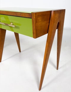 Contemporary Pair of Green Nightstands, Wood and Glass, Italy