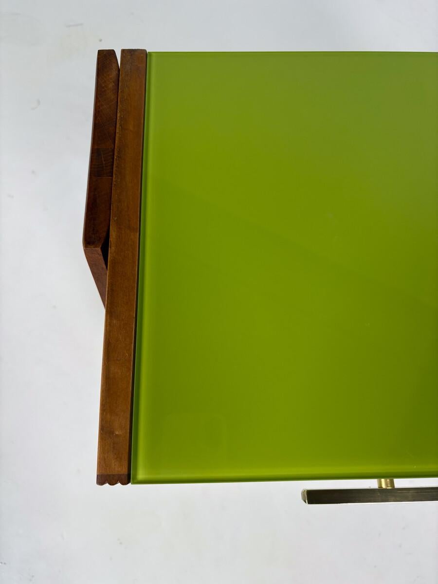 Contemporary Pair of Green Nightstands, Wood and Glass, Italy For Sale 1