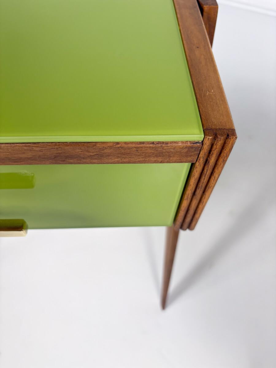 Contemporary Pair of Green Nightstands, Wood and Glass, Italy For Sale 2