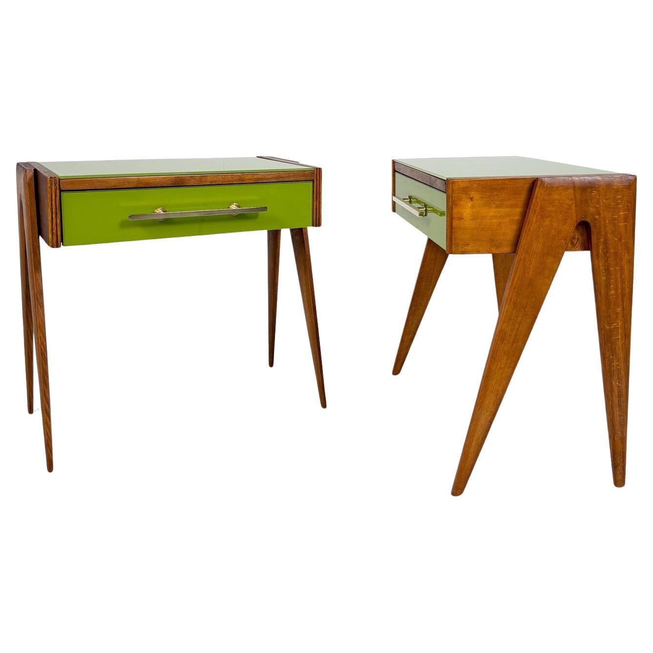 Contemporary Pair of Green Nightstands, Wood and Glass, Italy For Sale