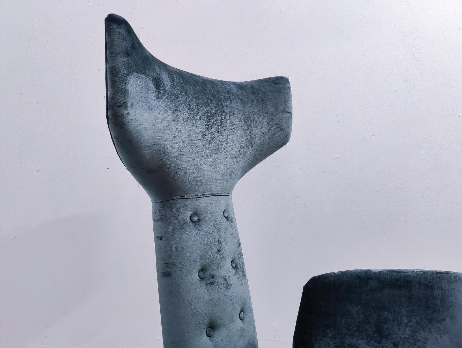 Contemporary Pair of Italian Armchairs, Renzo Zavanella Reissue, Holz und Samt im Angebot 3