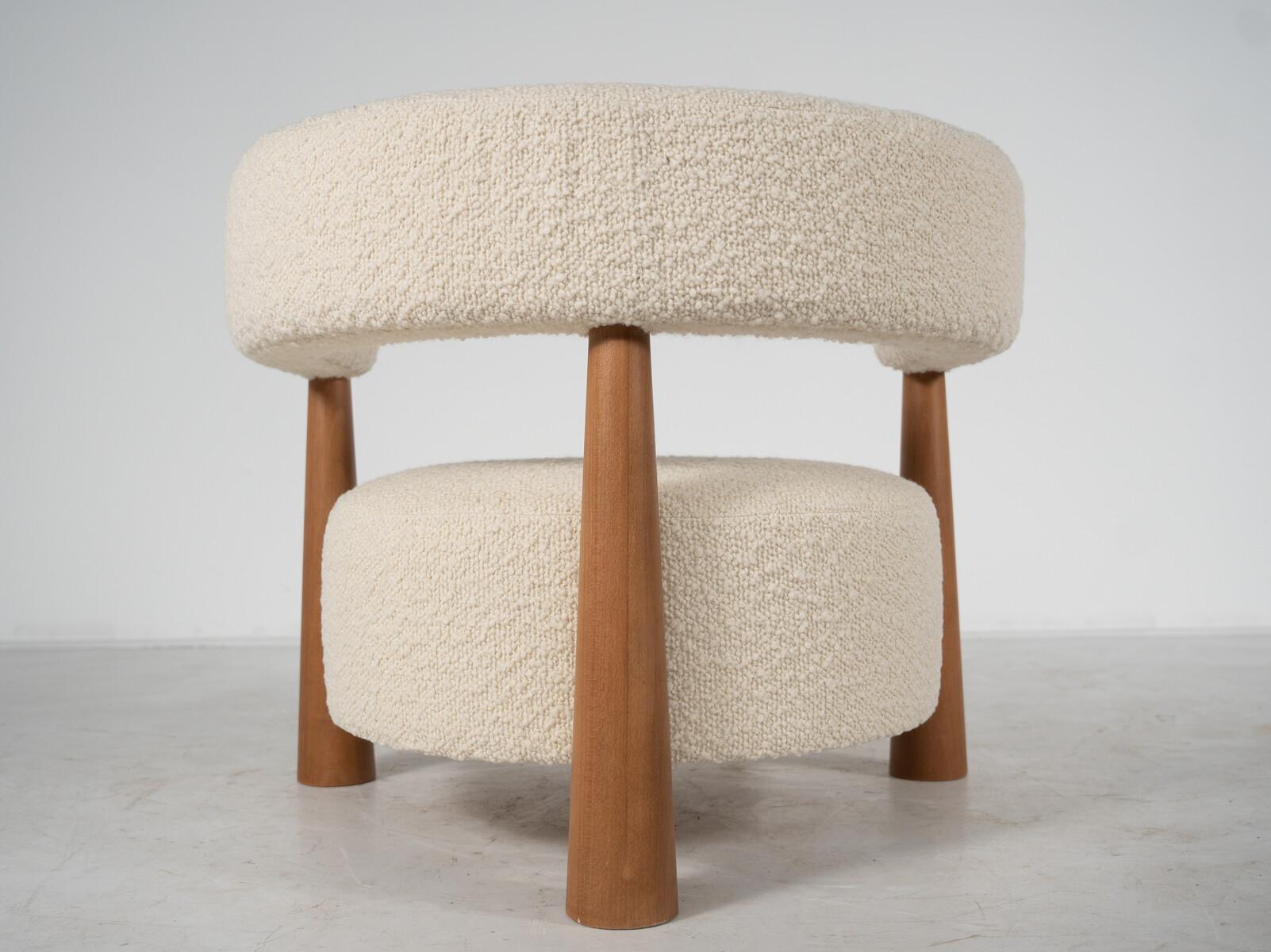 Contemporary Pair of Italian Armchairs, Wood and White Boucle Fabric For Sale 12