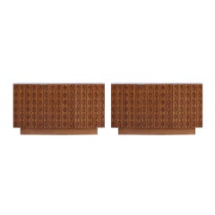 Contemporary pair of Italian Sideboard Made of Solid Wood and Travertine