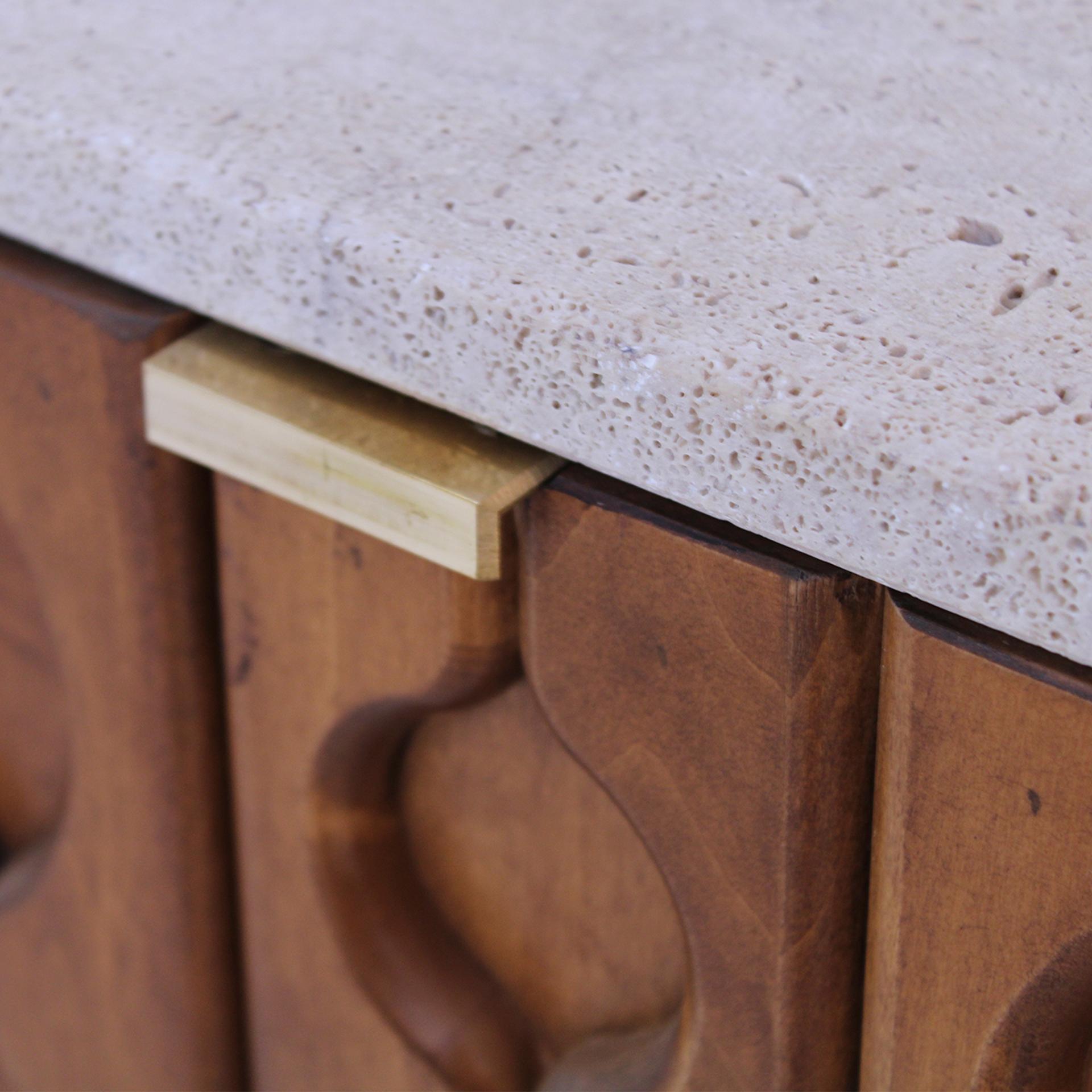 Contemporary pair of Italian Sideboard Made of Solid Wood and Travertine 1