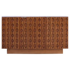 Contemporary pair of Italian Sideboard Made of Solid Wood and Travertine