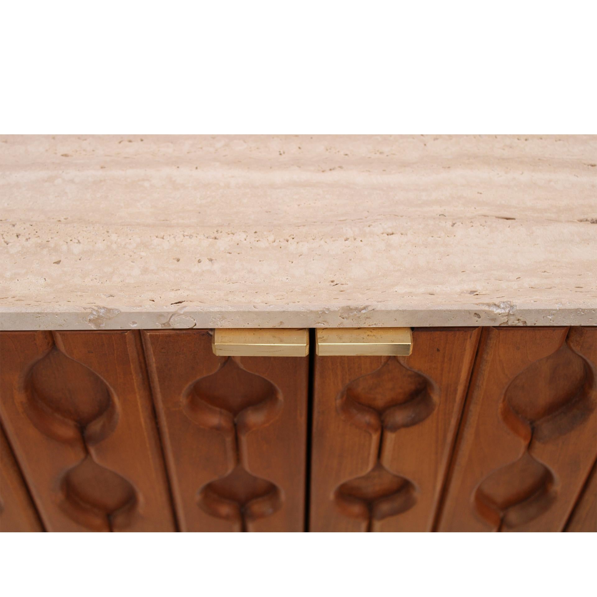 Contemporary Pair of Italian Sideboards Made of Solid Wood and Travertine For Sale 5