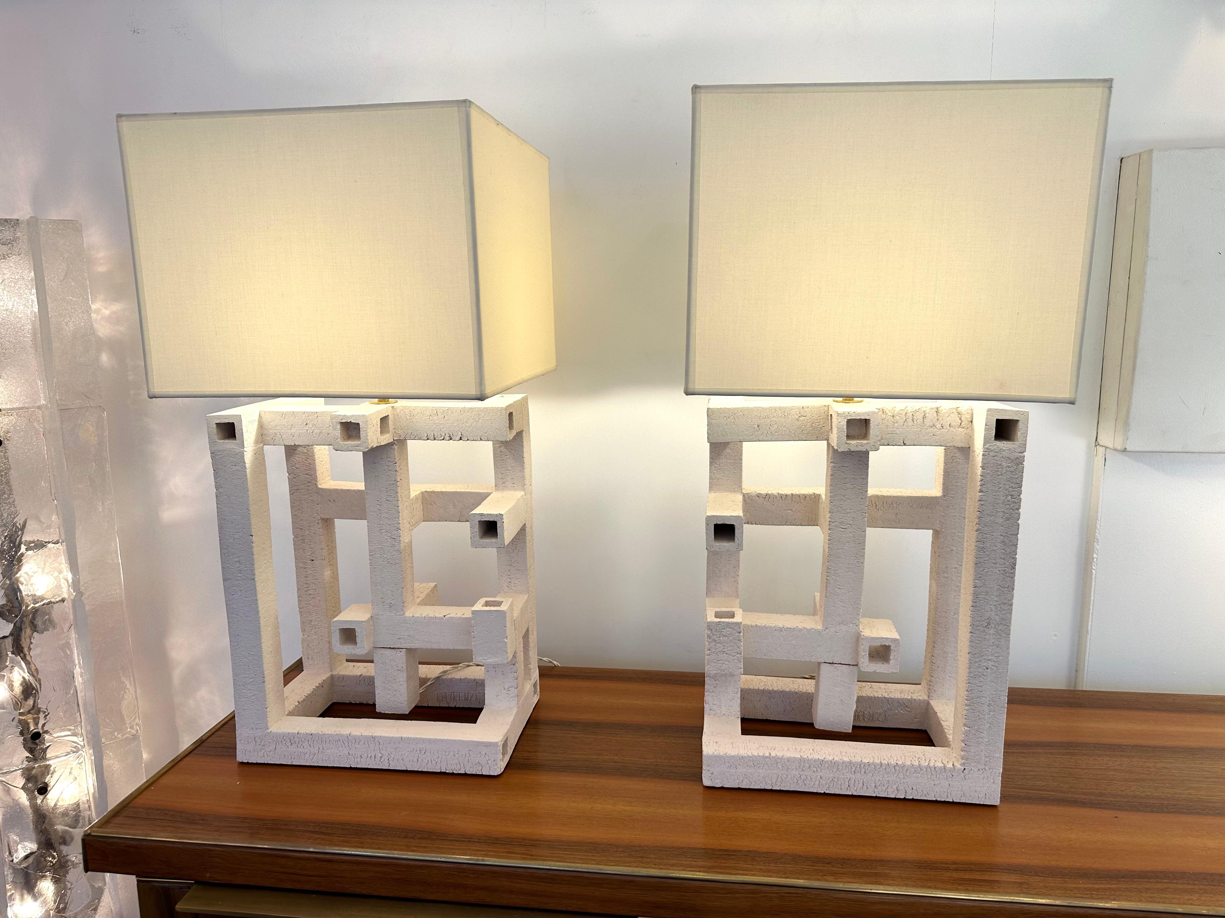 Contemporary Pair of Labyrinth Ceramic Lamps by Roberto Renzi. Italy For Sale 6