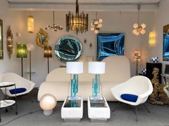 Contemporary Pair of Lamps Blue Lagoon Cubic Murano Glass and Brass, Italy
