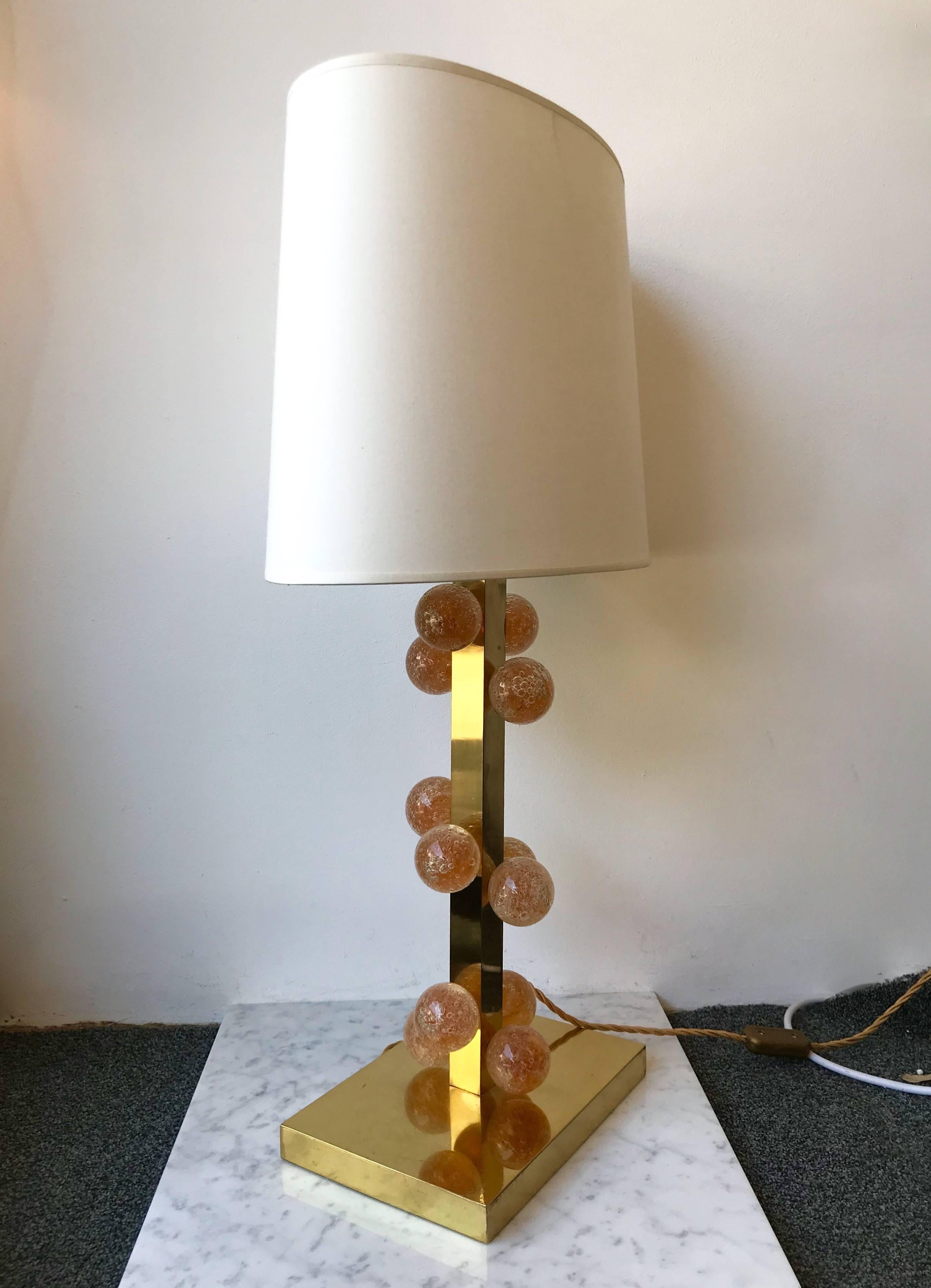 Contemporary Pair of Lamps Brass and Murano Glass Ball, Italy 3