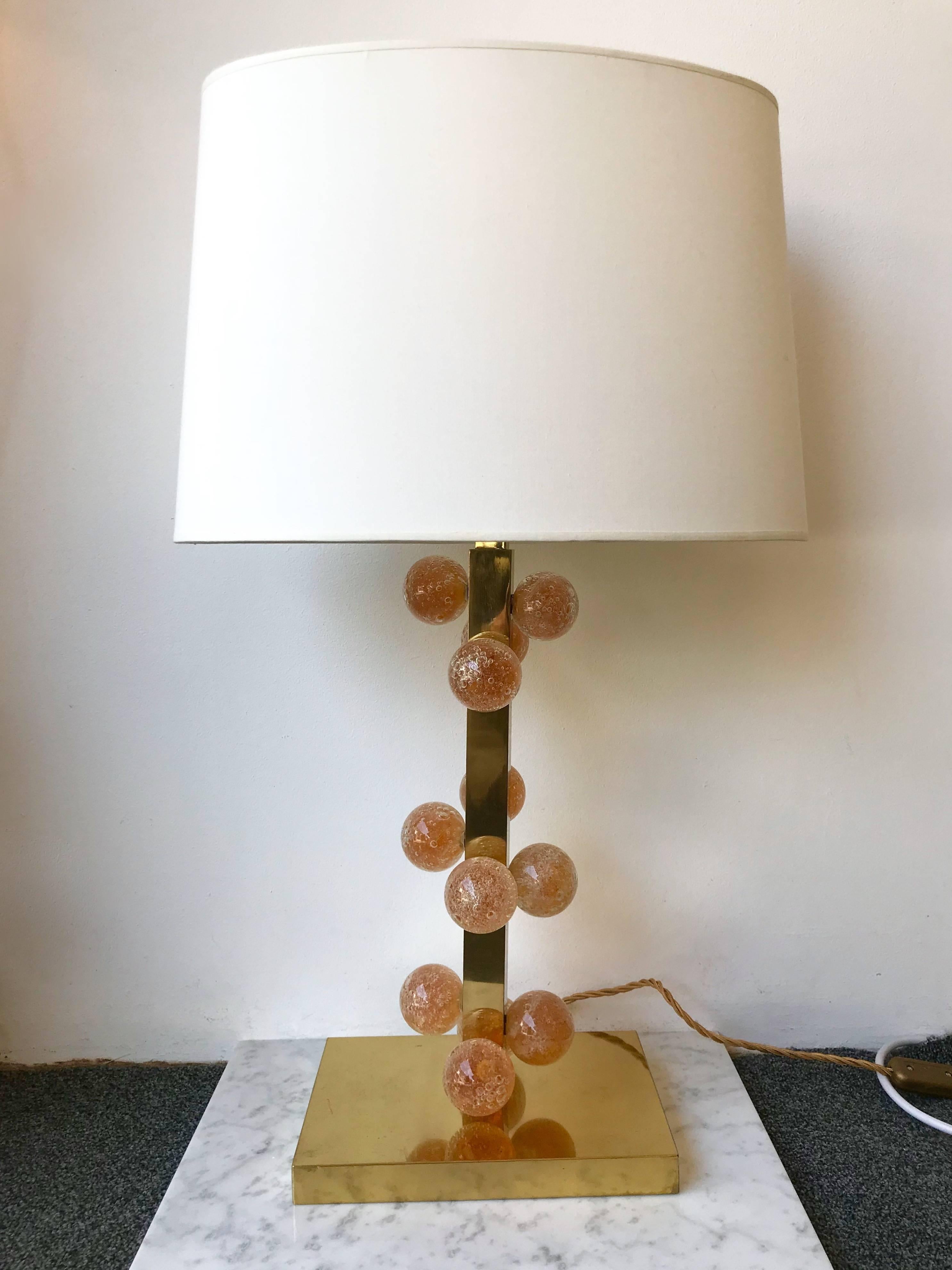Contemporary Pair of Lamps Brass and Murano Glass Ball, Italy 5