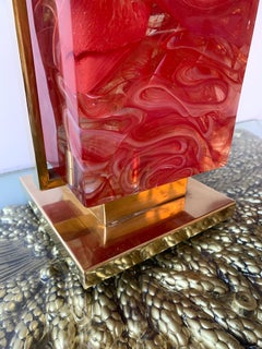 Contemporary Pair of Lamps Brass Cage Murano Glass Cube, Italy
