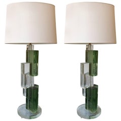 Contemporary Pair of Lamps Cubic Murano Glass, Italy
