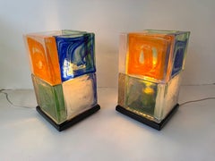Contemporary Pair of Lamps Cubic Pennellate Murano Glass. Italy