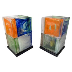 Contemporary Pair of Lamps Cubic Pennellate Murano Glass. Italy