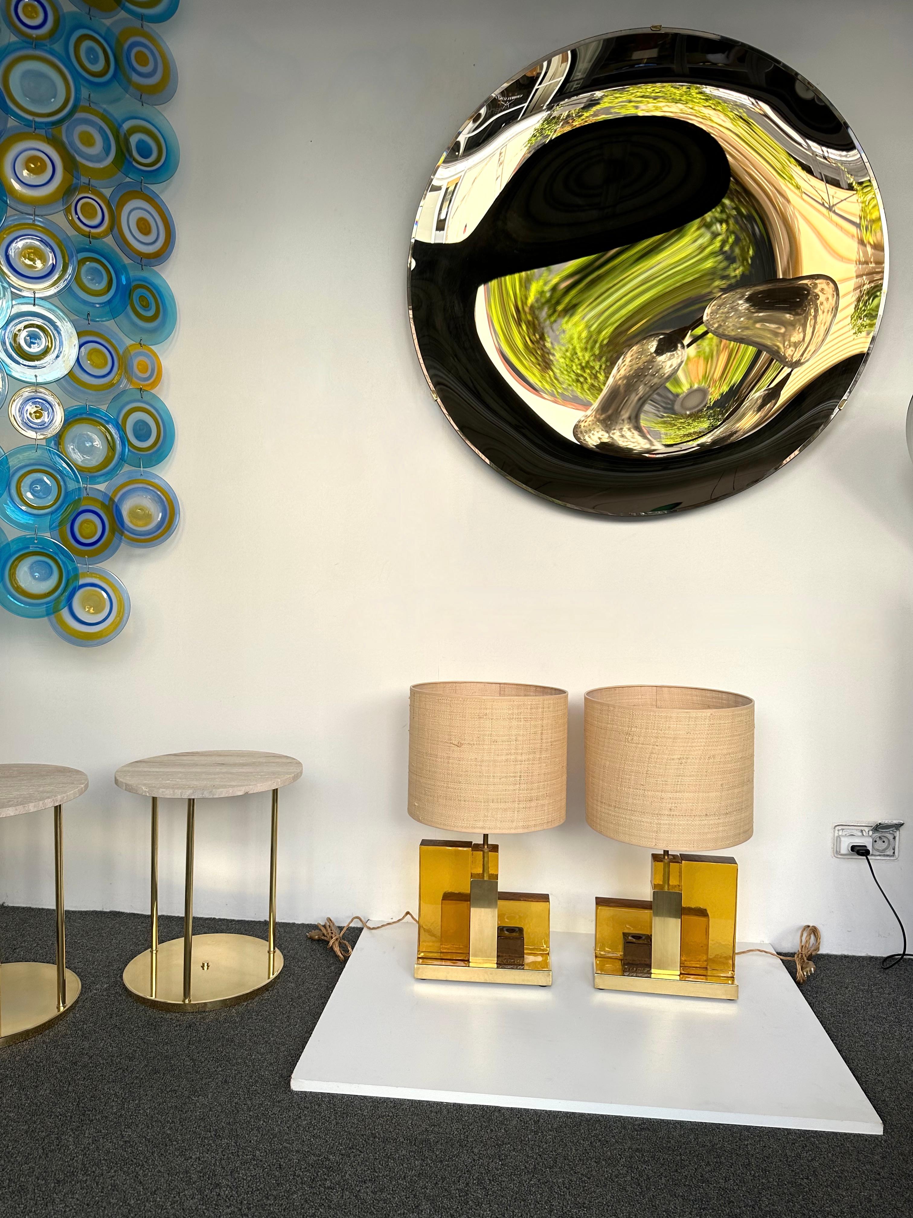 Contemporary Lampenpaar Cubic Yellow Amber Murano Glas und Messing, Italien im Angebot 2