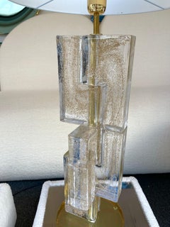 Contemporary Pair of Lamps Gold Leaf Cubic Murano Glass and Brass, Italy
