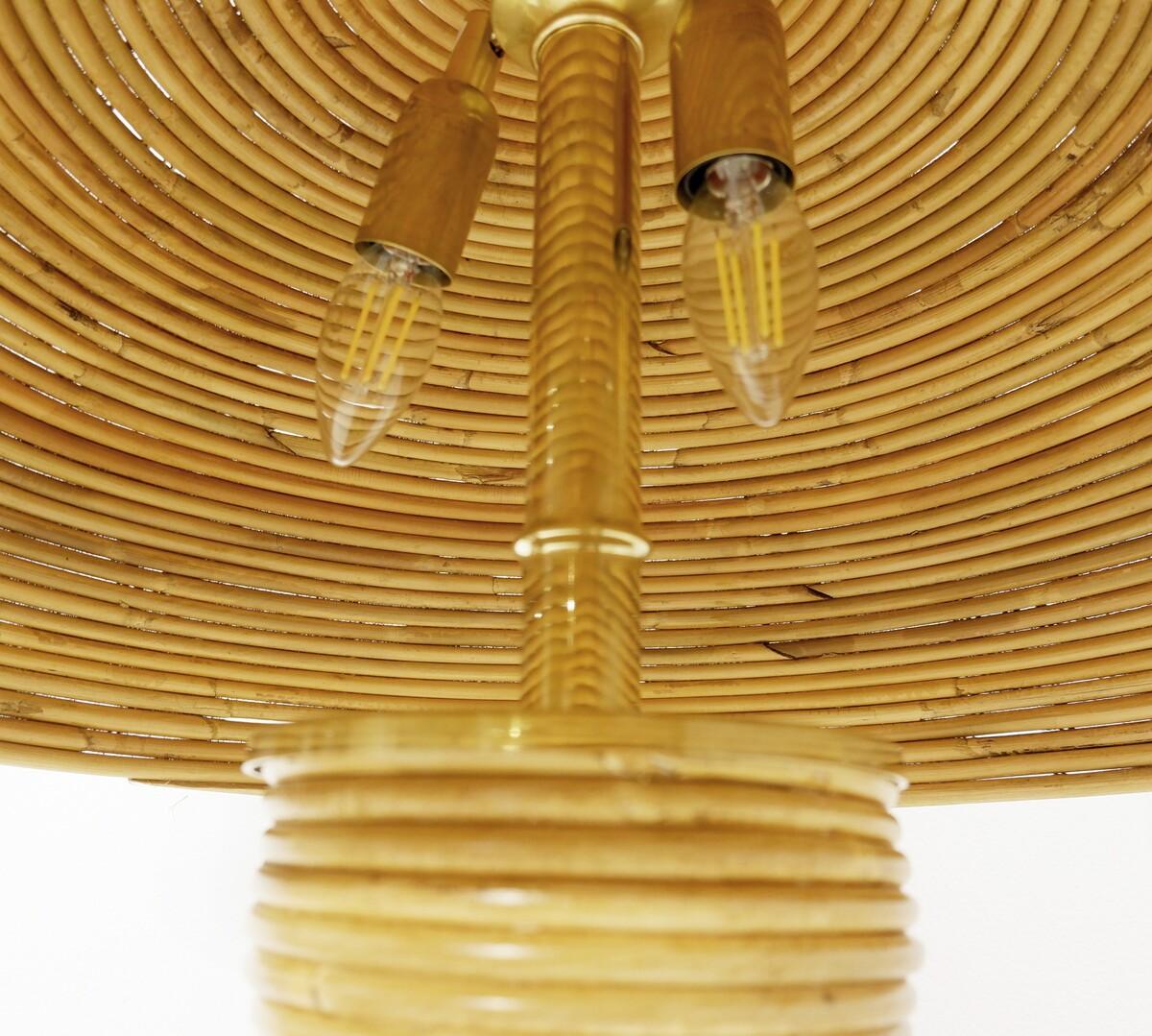 italien Paire de grandes lampes de table contemporaines en laiton et bambou, Italie  en vente