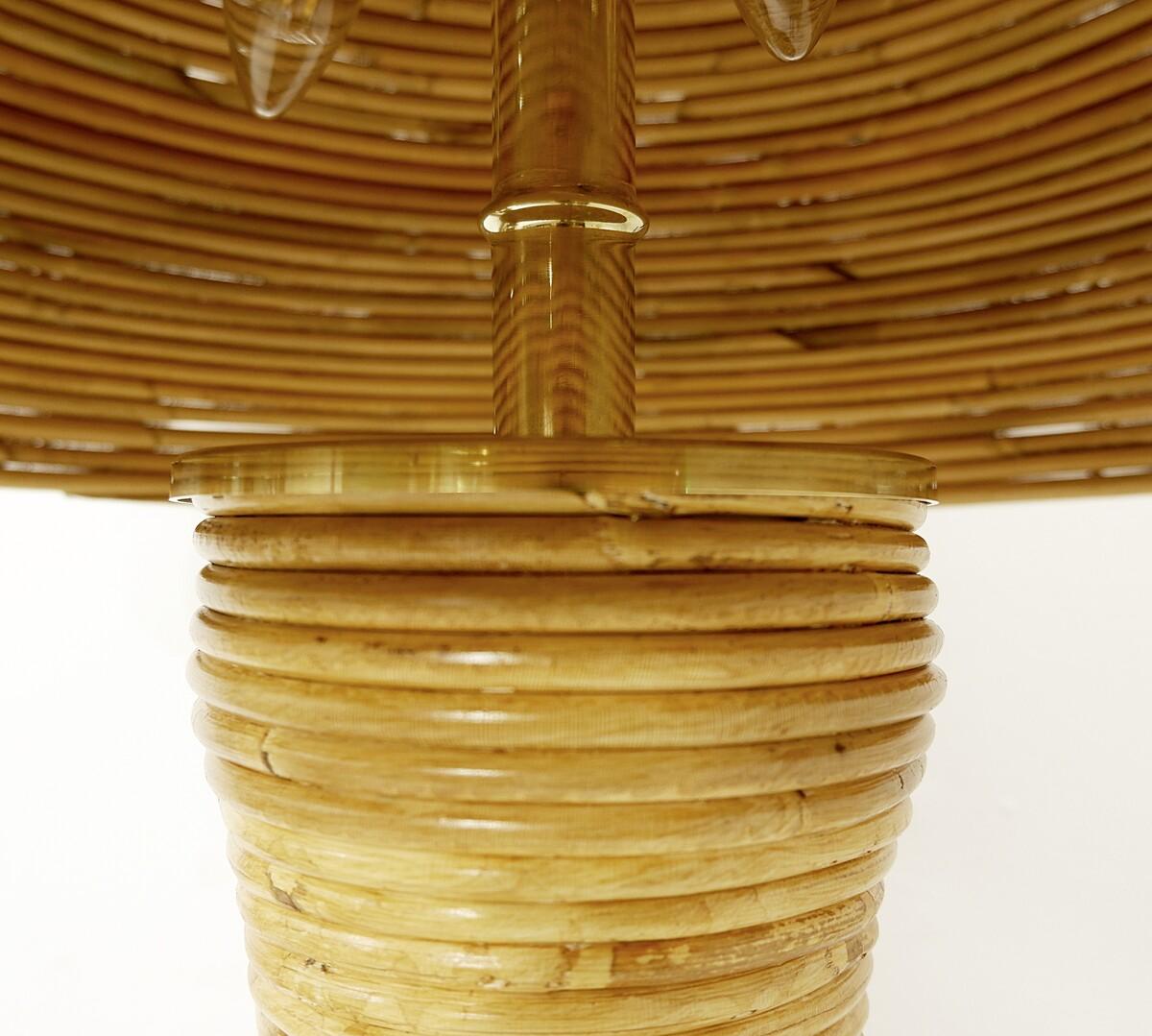 Paire de grandes lampes de table contemporaines en laiton et bambou, Italie  Bon état - En vente à Brussels, BE