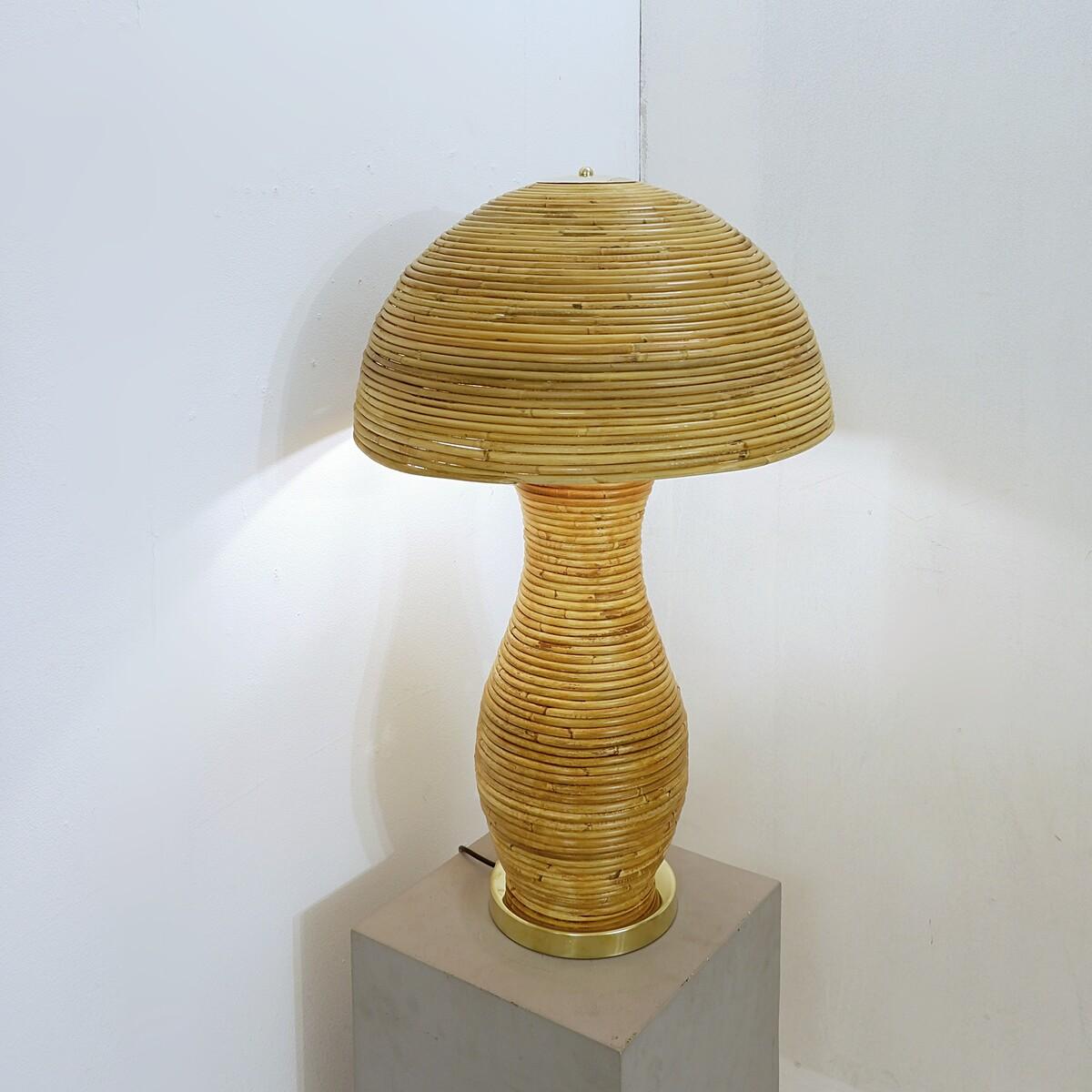 Paire de grandes lampes de table contemporaines en laiton et bambou, Italie  en vente 1