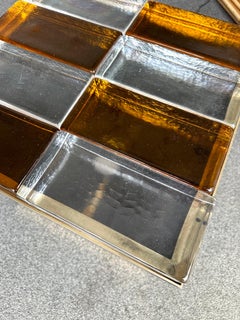 Contemporary Pair of Lighting Murano Glass Brass Side Tables, Italy