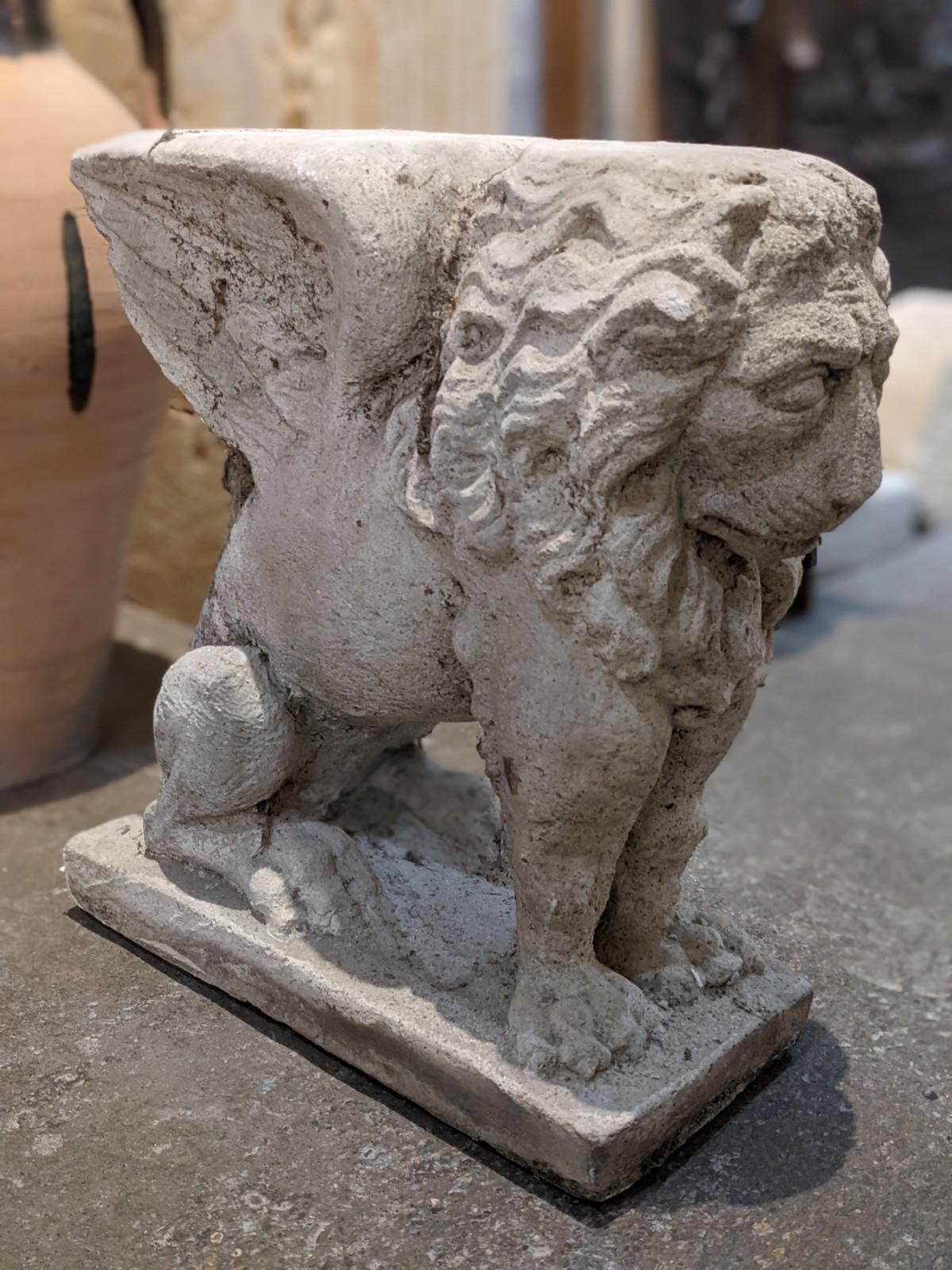 French Contemporary Pair of Limestone Composite Lions from France For Sale