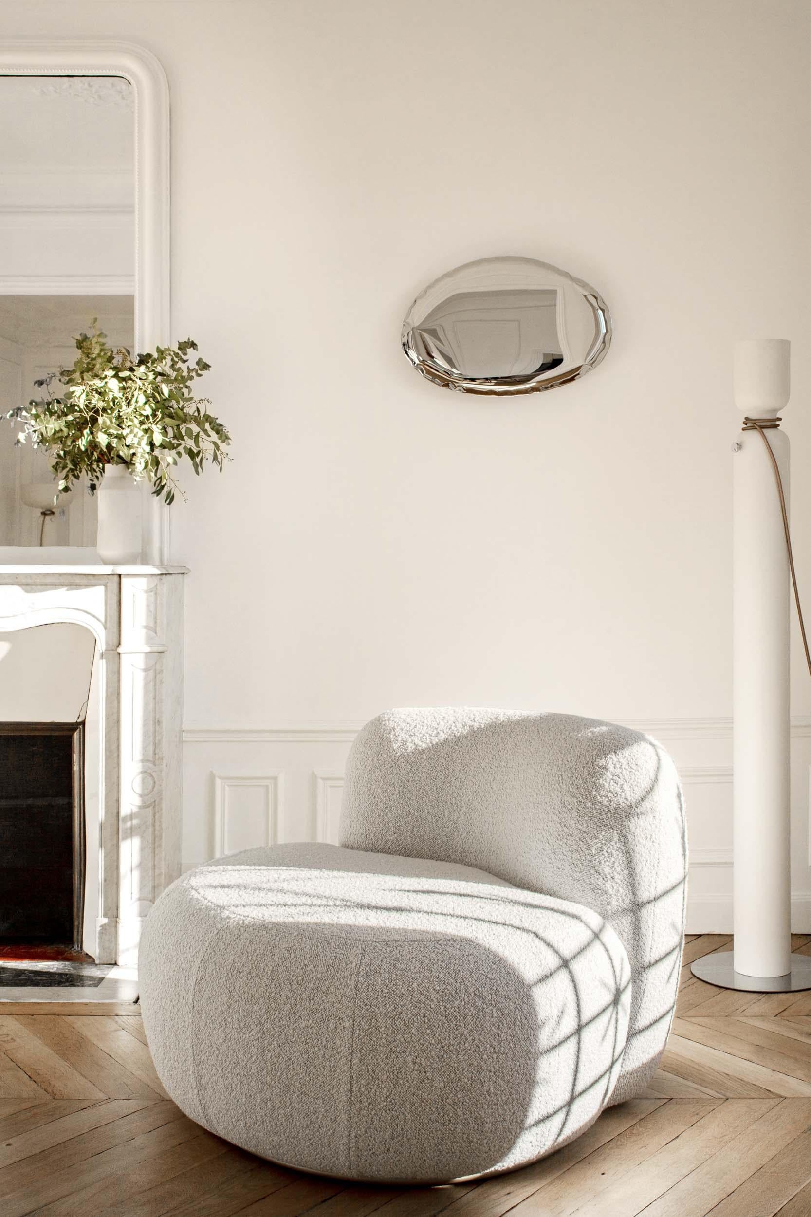 Organic Modern Contemporary Pair of Lounge Chair 'B-15Z' White Bouclé Dedar Karakorum Col.007 For Sale