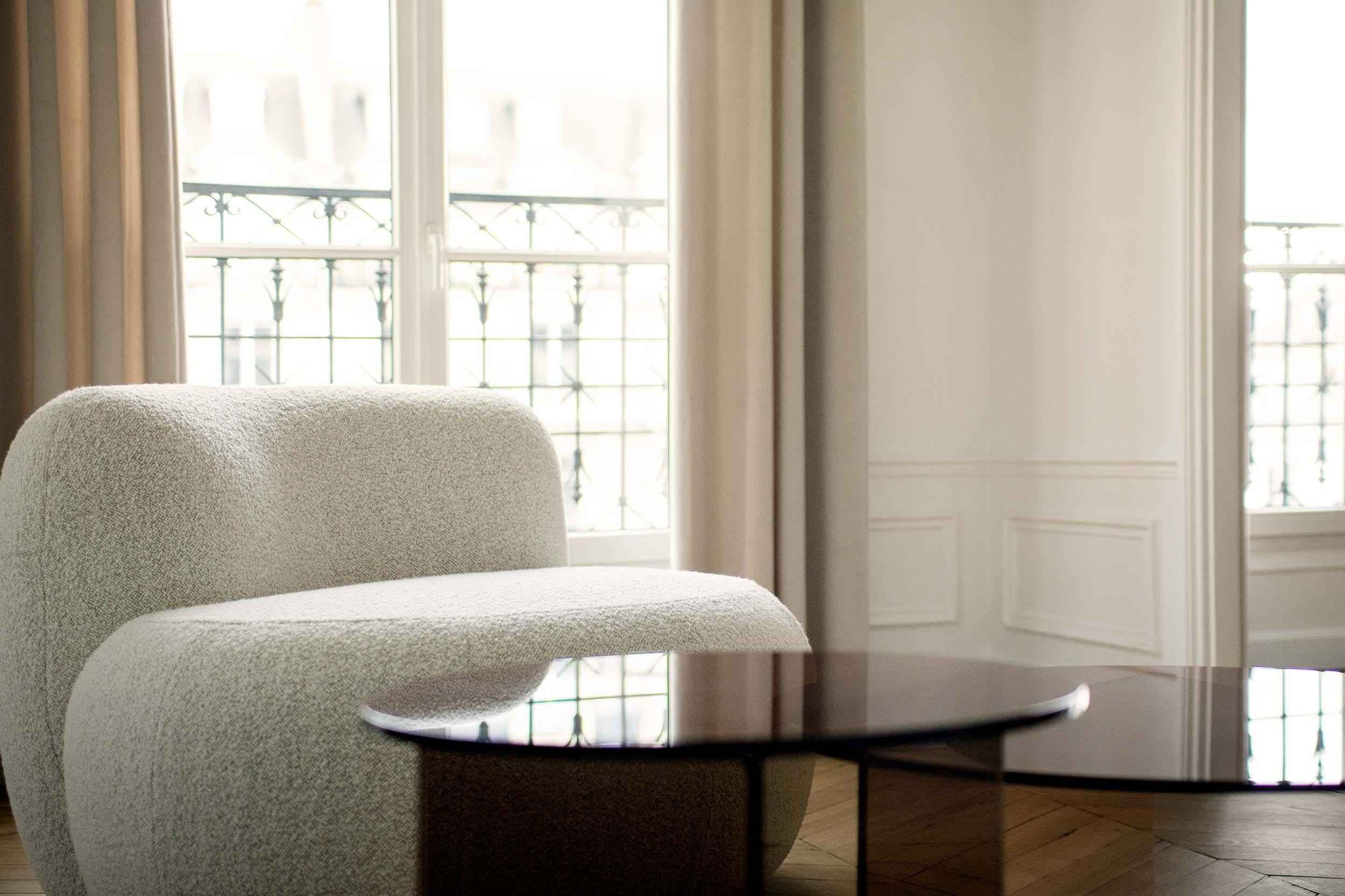 Italian Contemporary Pair of Lounge Chair 'B-15Z' White Bouclé Dedar Karakorum Col.007 For Sale