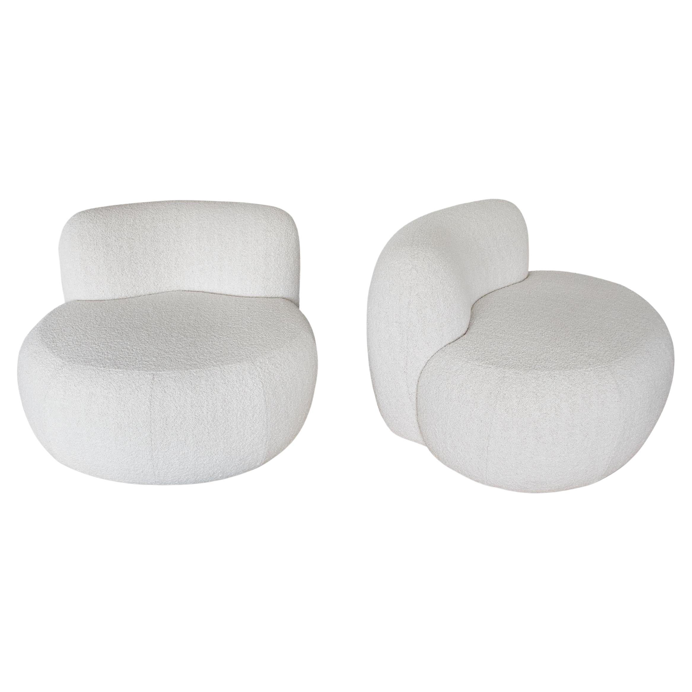 Contemporary Pair of Lounge Chair 'B-15Z' White Bouclé Dedar Karakorum Col.007 For Sale