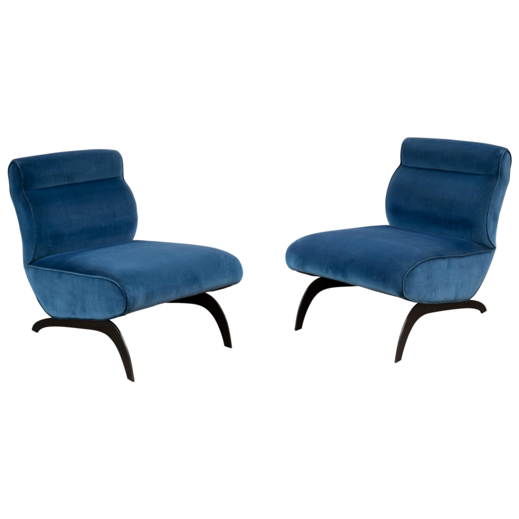 Contemporary Pair of Lounge Chairs in Rubelli Fabric